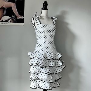 Victor Costa 80’s white & black polka dot corset mini dress